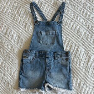 Cat & Jack Blue Denim Overalls with Lace Trim